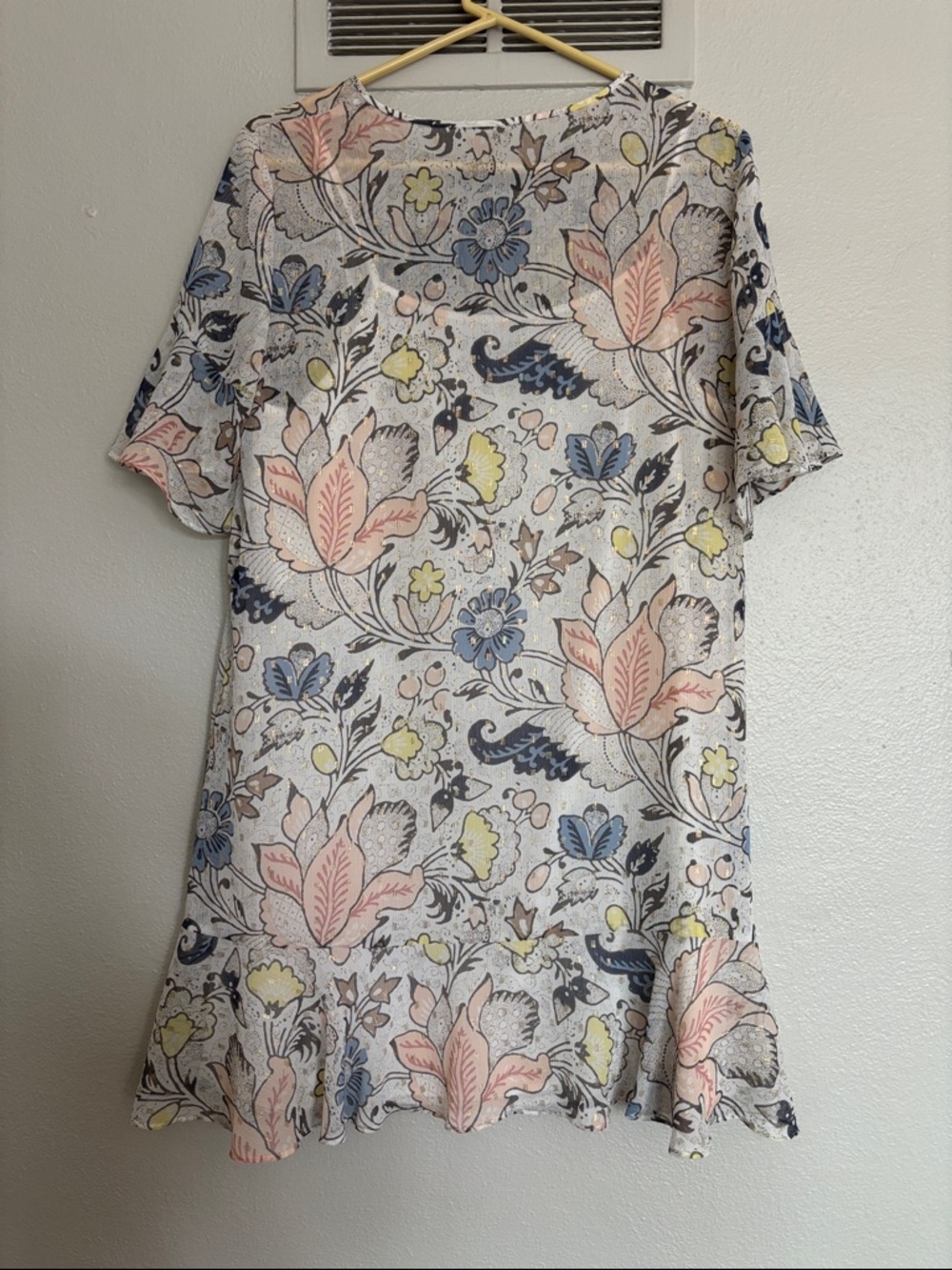 LOFT Pastel Floral Short Sleeve Mini Dress in Blue, Pink, Yellow